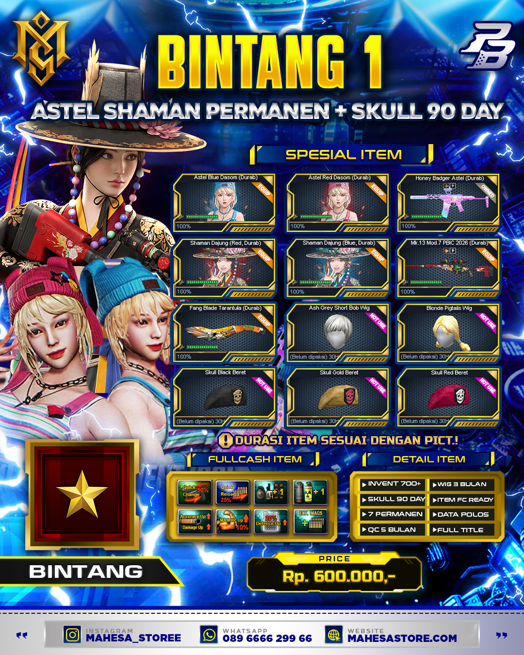 BINTANG 7 PERMANEN SKULL WIG 90 DAY