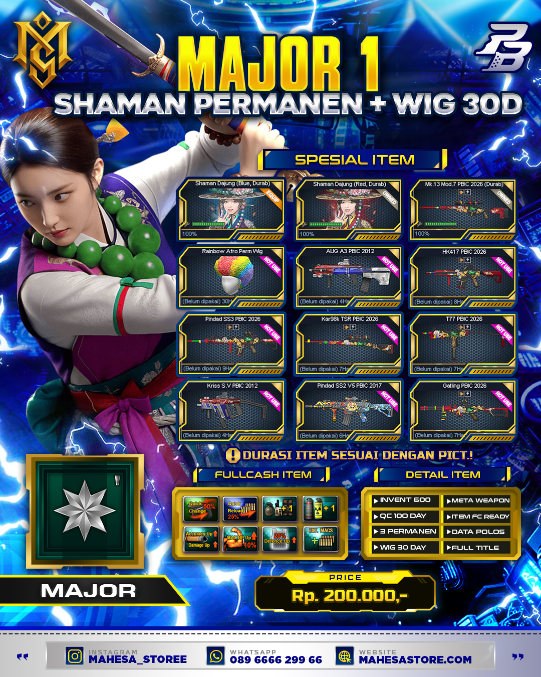 MAJOR 1 IDOL SHAMAN PERMANEN + WIG 30 DAY